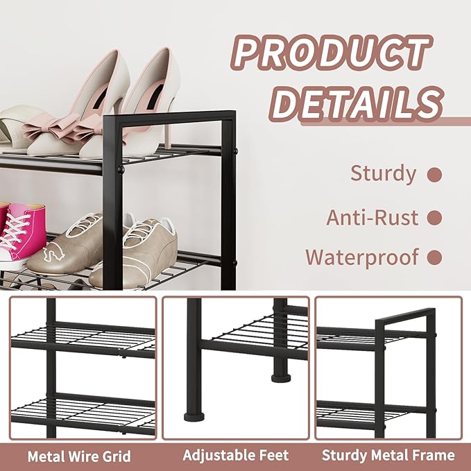 5-Tier Shoe Rack,Metal Simple Shoe Storage Organizer Utility Shelf for Closet,Entryway, Bedroom,Small Spaces (Black, 5 Tier)