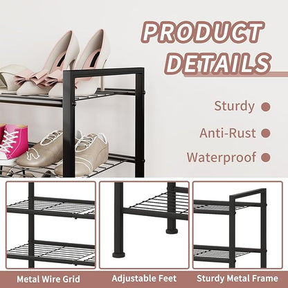 5-Tier Shoe Rack,Metal Simple Shoe Storage Organizer Utility Shelf for Closet,Entryway, Bedroom,Small Spaces (Black, 5 Tier)