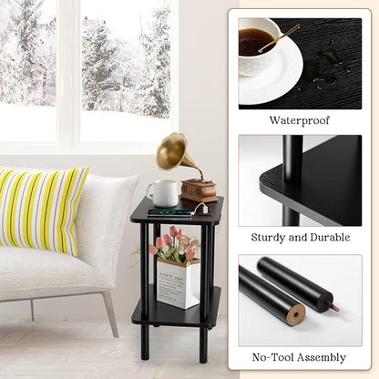FORAOFUR End Table with Charge Station, Black Small Side Table with USB Ports and Outlets, Narrow Side Table for Living Room, Bedroom and Office, Small Nightstand with Charging Station