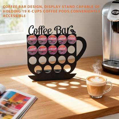 Metal K Cups Coffee Pod Holder, 19 Pods Holder Display,Coffee Bar Organizer for Home ,Kitchen,Office or Workspace, Black frosted Capsule Storage | Stylish Lettering Decor (Coffee Bar)