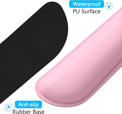 Dapesuom Keyboard Wrist Rest Set, Cute PU Leather Wrist Cushion for Computer Keyboard and Mousepad, Memory Foam Mouse Pad Rests Support with Non-Slip Base for Typing Pain Relief, Laptop, Rose Pink