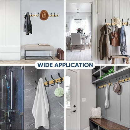 TICONN Wall Mounted Coat Rack, Five Heavy Duty Tri Hooks All Metal Construction for Jacket Coat Hat in Mudroom Entryway (Wood Black, 1-Pack)