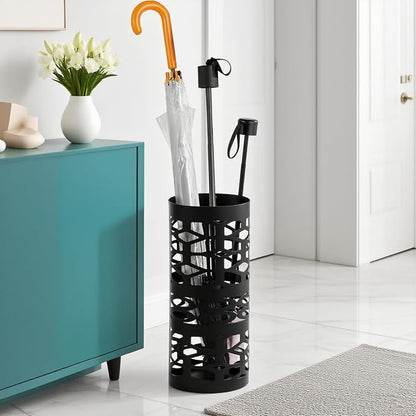 ZENFUN Umbrella Stand, Black Metal Umbrella Holder Freestanding, Cane Walk Stick Holder, Round Umbrella Rack for Entryway, Home, Office, 5.9 x 5.9 x 15.7 Inches