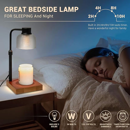 KLL Candle Warmer Lamp with Timer: M Birthday Gift for Women - House Warming Gift New Home Decor, Dimmable Wax Melt Warmer for Jar Candles with 2 Bulbs - Brown