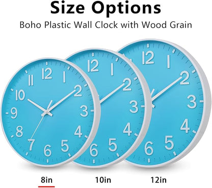 HZDHCLH Wall Clocks Battery Operated,Wall Clock Blue and White 8 inch Wall Clock Silent Non Ticking Modern 3D Numbers for Office Kitchen Classroom Bedroom Living Room Decor