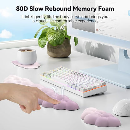 TECKNET Cloud Keyboard Wrist Rest Set, Cloud Wrist Rest with Non-Slip Base, PU Leather Wrist Pad for Keyboard with Ergonomic Memory Foam for Computer Laptop Office Gaming Pain Relief, Gradient Purple