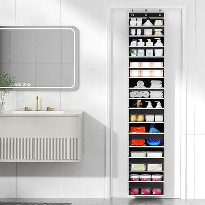 Mefirt Over The Door Organizer, 8 Shelf Door Hanging Organizers with 8 Large Capacity Pockets, Back of Door Organizer Storage Hanging Shelves for Closet Bathroom Bedroom Nursery