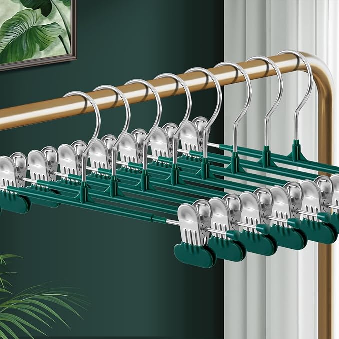 14Inch Clothes Pants Hangers with Wide Clips 20 Pack,Non-Slip Adjustable Skirt Hanger for Women,Space-Saving Heavy Duty Men Hangers for Pants,Trousers,Jeans,Shorts,Green