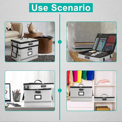 EXLIFBAG 2 Layer File Box with Lock, Portable Document Organizer Box with Handle, Fireproof File Box for Home Office, Legal File Organizer Storage