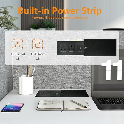 3 Person Office Cubicle Desk Workstation with Drawers & Built-in Power Outlets, Adjustable Wall Partitions, Layouts for Startups and Modern Workspaces,Black Fabric Panels