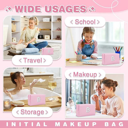 ChaoGreat Bride Gifts – Personalized Initial Makeup Bag with Pearl Rhinestone Patch, Preppy Pink Monogram Cosmetic/Toiletry Pouch, bridesmaid Gifts, Bridal Shower Gifts, Wedding Gifts, Bridal Gifts,B