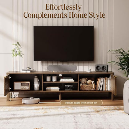IKALIFE TV Stand for Living Room - up to 65 Inch TVs Mid Century Modern Entertainment Center with Storage and Adjustable Shelves, Media Console Table Walnut 59"