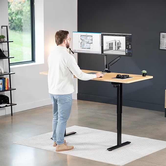 VIVO Electric 71 x 30 in Real Bamboo Standing Desk, Touch Screen Adjustment, 220 lb Frame Support, 2E Series, Black Frame, DESK-KIT-2E71O