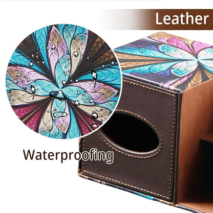 BLIENCE PU Leather Square Tissue Box Cover - Multi-Functional Tissue Box Holder, Tissue Box Cover with Storage,Tissue and Remote Control Holder, Cube Tissue Box Organizer Bedroom Nightstand End Table