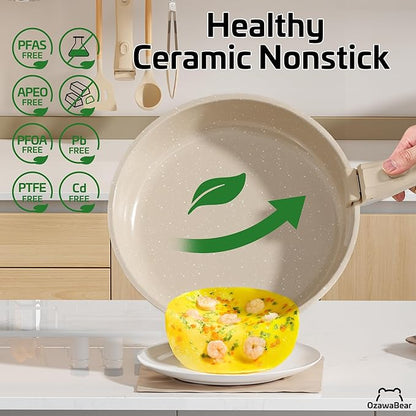 23 Pcs Pots and Pans Set Non Stick, Ceramic Cookware Set Non Toxic with Detachable Handles, Healthy Induction Cookware Oven Safe RV Kitchen Set, PFAS PFOA & PTFE Free, Taupe