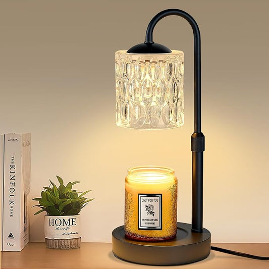 Briever Dimmable Candle Warmer Lamp with Timer, Height Adjustable Electric Candle Wax Warmer, Christmas Birthday Gifts for Women Mom, House Warming Gifts New Home Decor, Black Base with Glass Shade