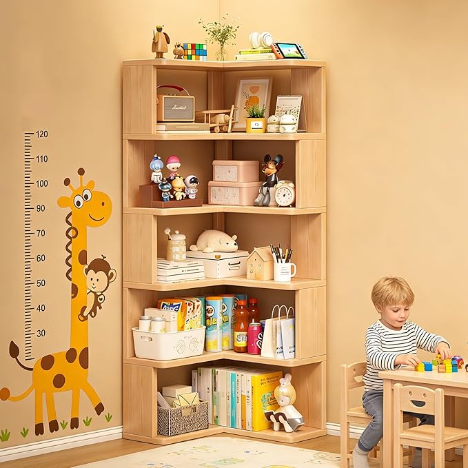 ALKSDNQ Corner Bookshelf, 3 Tier Corner Book Shelf Etagere Bookcase with Baffle, Freestanding L Shaped Display Shelf Stand for Home Office, Living Room, Bedroom, Brown