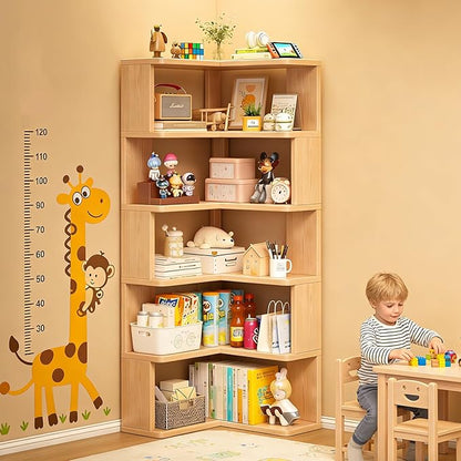 ALKSDNQ Corner Bookshelf, 3 Tier Corner Book Shelf Etagere Bookcase with Baffle, Freestanding L Shaped Display Shelf Stand for Home Office, Living Room, Bedroom, Brown