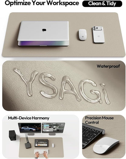 YSAGi Leather Desk Pad Protector, Office Desk Mat, Large Mouse Pad, Non-Slip PU Leather Desk Blotter, Laptop Desk Pad, Waterproof Desk Writing Pad for Office and Home (Olive Beige, 47.2" x 23.21")