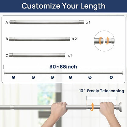 ENJOYBASICS Shower Curtain Rod 30 to 88 Inches, Stainless Steel Adjustable Spring Tension Rods No Drill for Bathroom, Closet, Window, Room Divider, Never Rust, Non Slip, Nickel