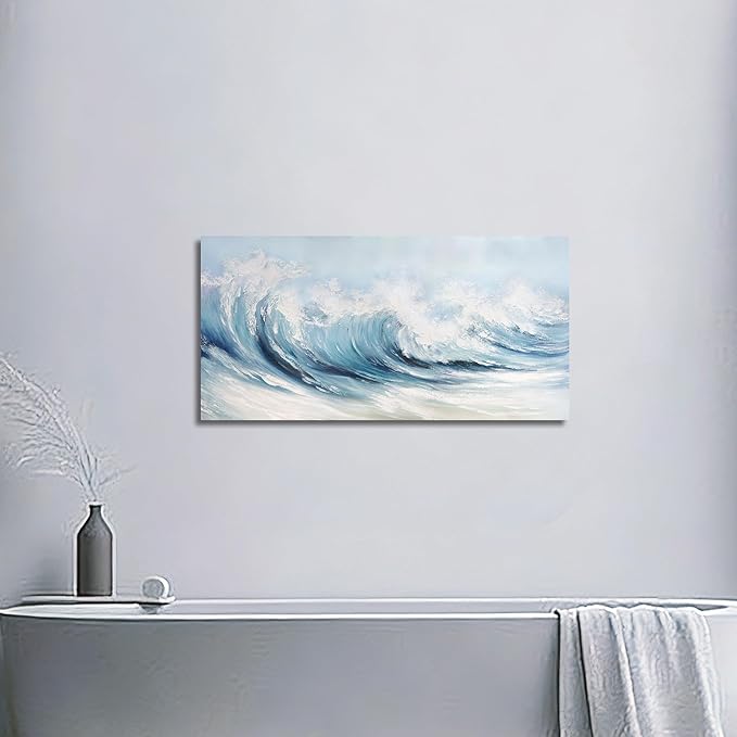 Belmrxne Coastal Wall Art Blue Wall Decor Aesthetic Artwork Funny Canvas Painting for Living Room Bedroom Dining Room Bathroom Kitchen Office 12x24 Inches