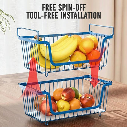GAOKASE 4 Pcs Stackable Wire Baskets for Pantry Organizers and Storage,Vegetable Fruit Basket for Countertop,Kitchen Storage Metal Baskets,Produce Potato Onion Storage Bin,blue