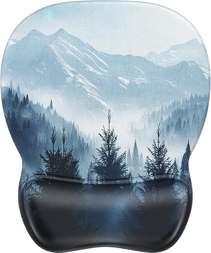 MROCO Ergonomic Mouse Pad with Gel Wrist Rest, 9.4 x 8.1 in, Cloud Forest | Ergonomic Shape Design, Multiple Pattern Options, Gel Wrist Comfort, Smooth Lycra Surface, Non-Slip PU Base