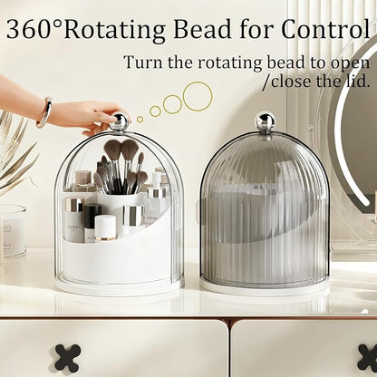 Makeup Brush Holder Organizer with Lid,360° Rotating Makeup Organizer Countertop,5 Compartments Make Up Brush Organizers for Makeup Brushes,Cosmetics,Skincare,Nail Polish,Toothbrush,Dustproof