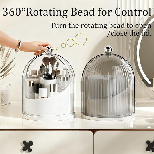 Makeup Brush Holder Organizer with Lid,360° Rotating Makeup Organizer Countertop,5 Compartments Make Up Brush Organizers for Makeup Brushes,Cosmetics,Skincare,Nail Polish,Toothbrush,Dustproof