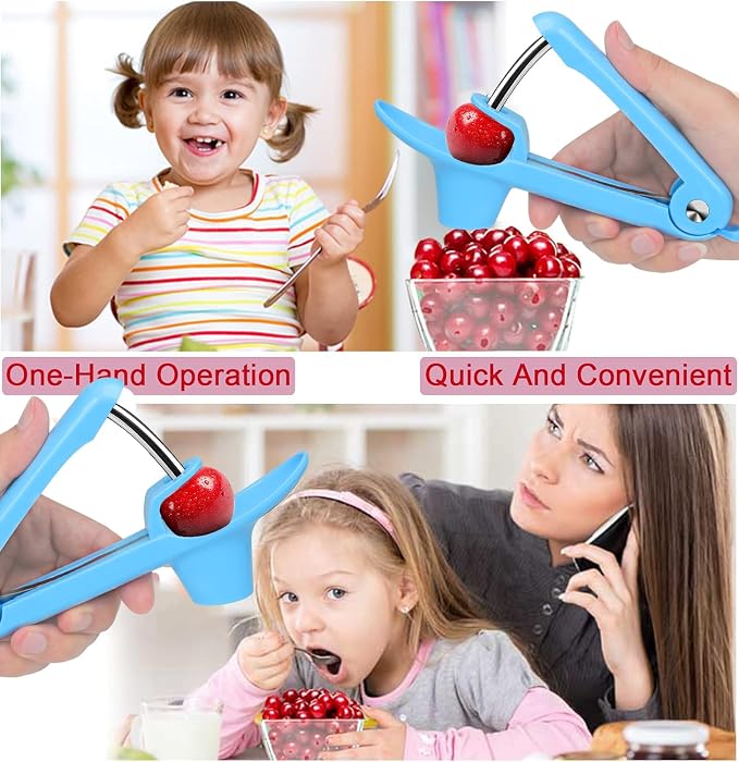 Cherry Pitter Tool Pit Remover, Cherry Core Remover Tool with Space-Saving Lock Design, Heavy-Duty Cherry Pit Remover for Kids/Making Cherry Jam(Blue)