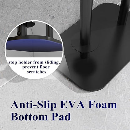 Kitsure Toilet Paper Holder Free Standing – Rustproof Metal Toilet Paper Stand for 4 Rolls with Anti-Slip Base and Shelf for Phone & Small Items, Bathroom Organizers and Storage, Medium, Black