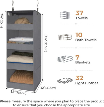 GRANNY SAYS 4-Shelf Hanging Organizer, Closet Hanging Shelves, Closet Hanging Storage Organizers, Organization for Bedroom, Living Room, Baby Nursery, Camper Accessories, Gray, 2-Pack