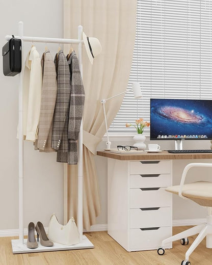 Coat Rack Freestanding with Natural Rock Base, Metal Coat Hanger Stand, Industrial Garment Rack, Clothes Tree, Suitable For Outerwear, Hats, Handbags, 68.9in, White