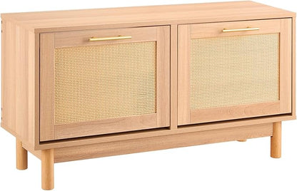 VEVOR Rattan Shoe Storage Bench, Entryway Bench with 2 Flip Drawers, Holds up to 300 lbs with 4 Compartments and 2 Rattan Doors, 39.4 x 11.8 x 20.9 Inches for Hallway, Living Room, Bedroom