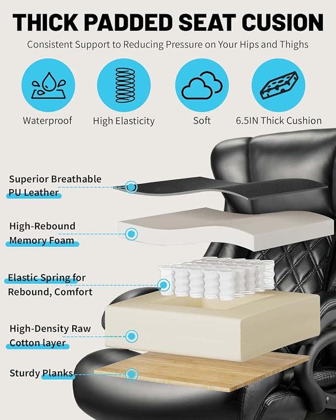 800lbs Executive Chairs, Executive Office Chairs for Big and Tall with Adjustable Lumbar Support, Office Chair for Heavy People, Leather Desk Chairs with Quiet Rubber Wheel and Extra Wide seat