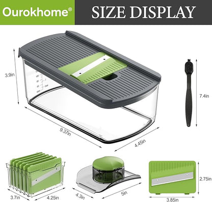Ourokhome Mandolin Slicer for Kitchen Food, Hand Safe Vegetable Shredder with 6 Mandoline Blades, Veggie Waffle Cutter for Potato, Carrot, Zucchini, Onion, Essential Kitchen Gadgets (6 in 1, Gray)