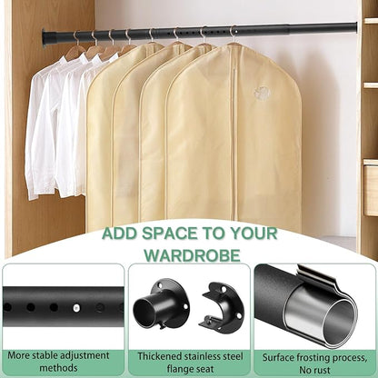 Closet Rods for Hanging Clothes, 1.3 Inch Diameter Heavy Duty Closet Rod 17-87 Inch Adjustable Clothes Hanging Bar Metal Black Shower Curtain Rods for Closet, Wardrobes, Bathroom, Windows