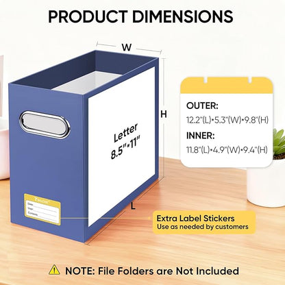 BALEINE File Organizer Box, Cardboard File Folder Organizer with Handle for Letter Size, Portable Collapsible Hanging Filing Box for Home Office Document Storage (4 Pack, Navy)