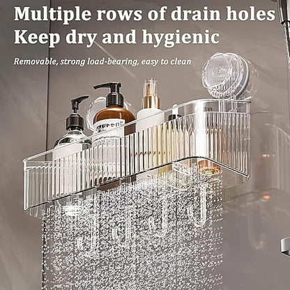 No-Drill Bathroom Storage Suction Cup Storage Box, Removable, Freely Adjustable Vacuum Suction Cup Storage Box, Large Capacity & Strong Load-Bearing, Hanging Shower Organizer (Transparent)