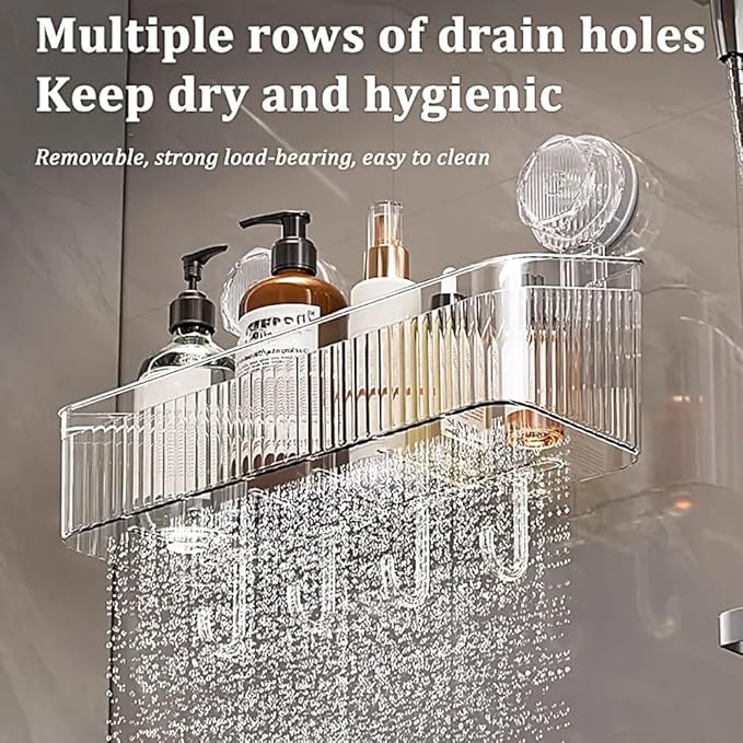 No-Drill Bathroom Storage Suction Cup Storage Box, Removable, Freely Adjustable Vacuum Suction Cup Storage Box, Large Capacity & Strong Load-Bearing, Hanging Shower Organizer (Transparent Gray)