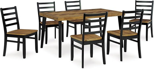 Signature Design by Ashley Blondon Rectangular Dining Room Table Set with 6 Chairs, Chevron Pattern, Tapered Legs, Seats 6, Wood, 60" Long, Brown & Black