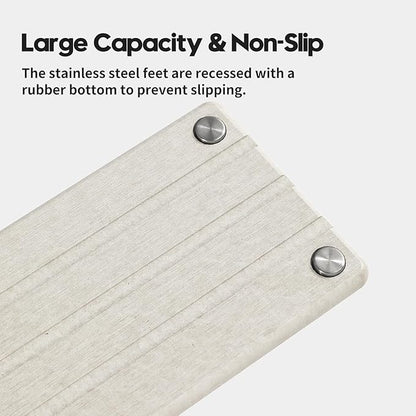 Razborci 2 Pack Fast Drying Water Absorbing Diatomite Stone Mat Tray for Kitchen & Bathroom Counter - Instant Dry Sink Caddy Organizer - Vanity Holder for Soap and Sponge – Beige Gray 10" x 4"