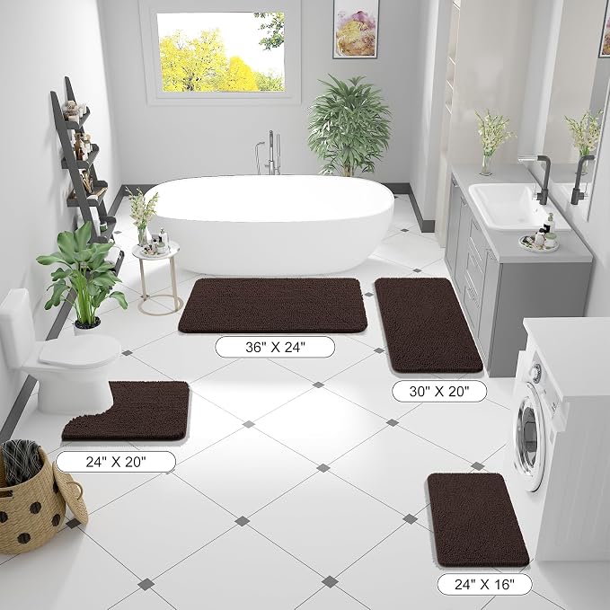 OLANLY Bathroom Runner Rugs 44x24, Extra Soft Absorbent Chenille Bath Rugs, Rubber Backing Quick Dry, Machine Washable Long Bath Mats for Bathroom Floor, Tub and Shower, Home Decor Accessories, Brown