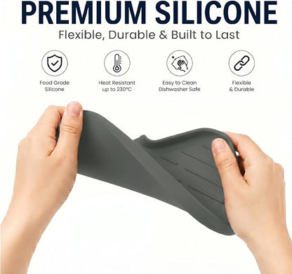 MicoYang Silicone Soap Dish with Drain Spout — Self-Draining Sink Organizer Tray for Bathroom & Kitchen, Sponges, Dispensers & Soap Holder, Non-Slip & Dishwasher Safe, Grey (Medium, 9.6"×5.3")