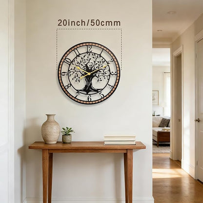 Axioglo Wall Clock,20" Large Wall Clock for Living Room Decor,Tree of Life and Wooden Frame Design,Non-Ticking Battery Operated,for Dining Room,Bedroom,Kitchen,Office Arabic Decoration