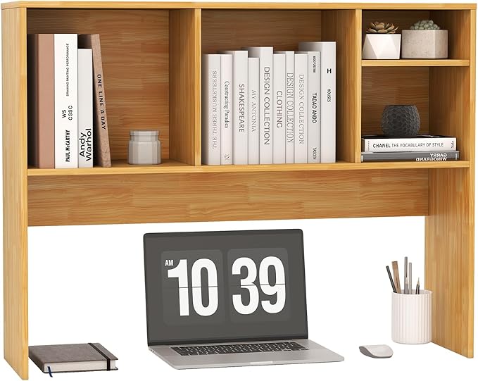LDAILY Desktop Bookshelf, 2-Tier Office Desk Shelf Organizer with 4 Shelves, 37’’L Wood Storage Rack Display Shelf for Computer Desk, Office, Dorm, Bedroom (Burlywood)