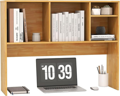LDAILY Desktop Bookshelf, 2-Tier Office Desk Shelf Organizer with 4 Shelves, 37’’L Wood Storage Rack Display Shelf for Computer Desk, Office, Dorm, Bedroom (Burlywood)