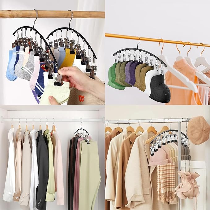 Legging Hangers for Closet Organizer, Hat Hangers for Closet 2 Pack with 10 Clips Holds 20 Leggings, Legging Hanger, Pants Storage Organizer Suitable for Socks, Panties, Underwear, Pants (Green)