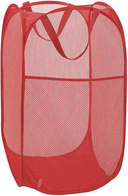 Larpur Popup Mesh Laundry Basket, Collapsible and Portable Clothes Washing Laundry Hamper with Reinforced Carry Handle (Red)