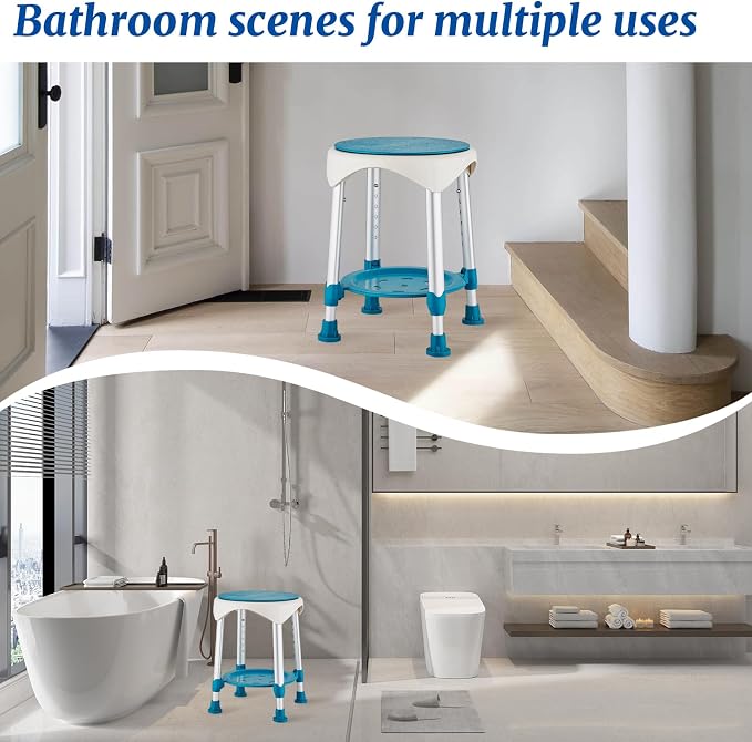 Shower Chair Stool for Inside Shower, Small Corner Plastic Stool for Shower 300 Lb,360° Swivel Bath Shower Seat for Seniors Adults Sitting, Adjustable Bathtub Stool with Storage Tray (Green)